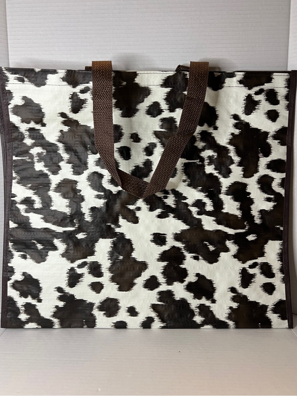 Black White Brown Cow Print Reusable Tote Bag New